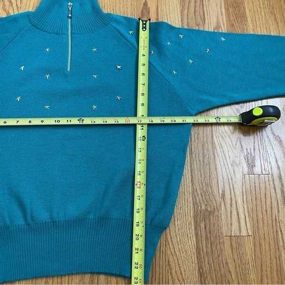 Vintage 80s 90s TYROLLA Skiwear Quarter Zip Ski Sweater Star Studs Wool Blend M - Picture 17 of 17